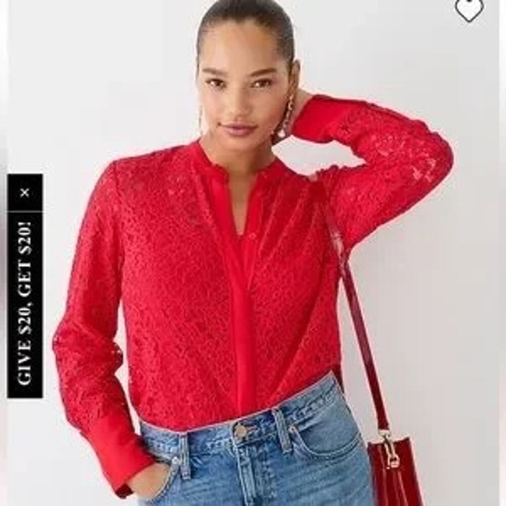 Aliceblue Red Long Sleeve Embroidered Tunic Blouse - Size XL‎
